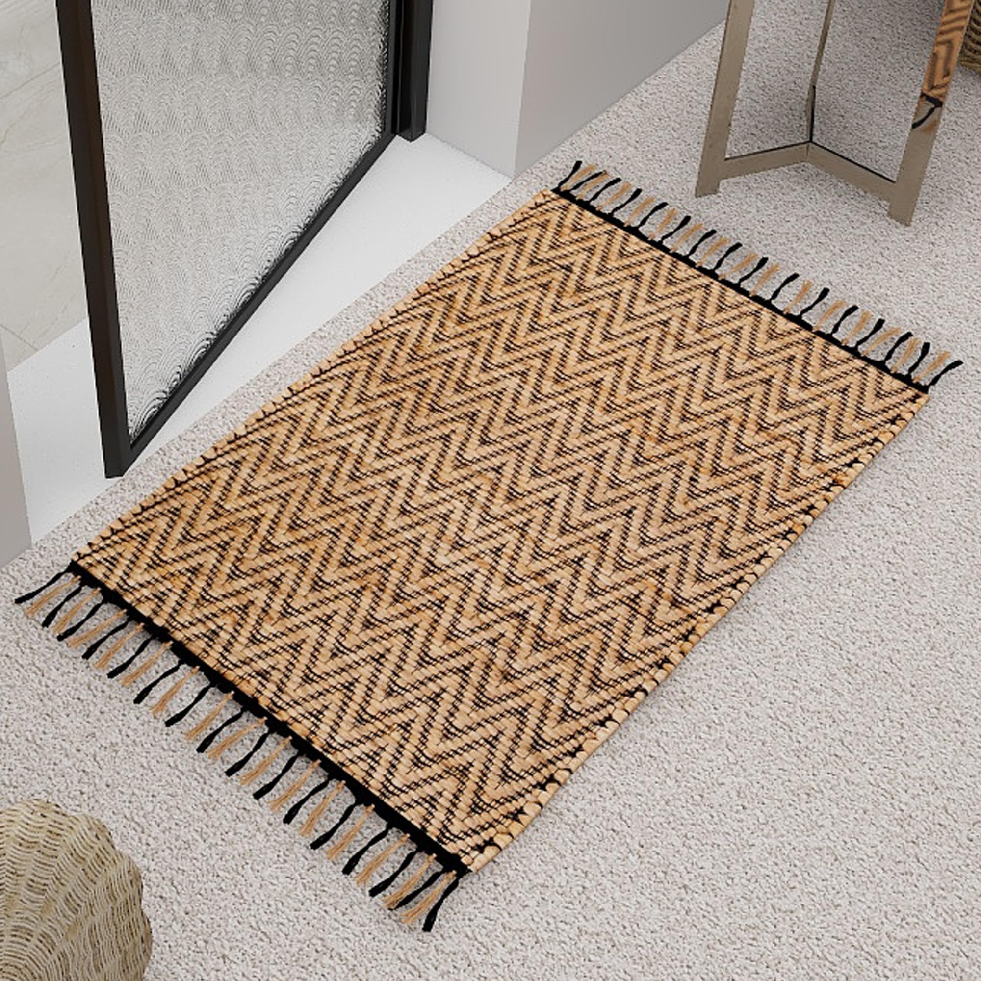 Eco Crave Hand Woven Jute Wavy Rug 2x3 ft - Jute Natural Area Rug for Living Rooms, Kitchen, Bedroom & Dining, Premium Quality Natural Fiber Rugs for Home Decor