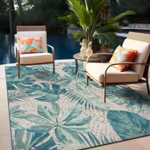 Rugshop Contemporary Tropical Floral Indoor/Outdoor Area Rug 6'6" x 9' Blue