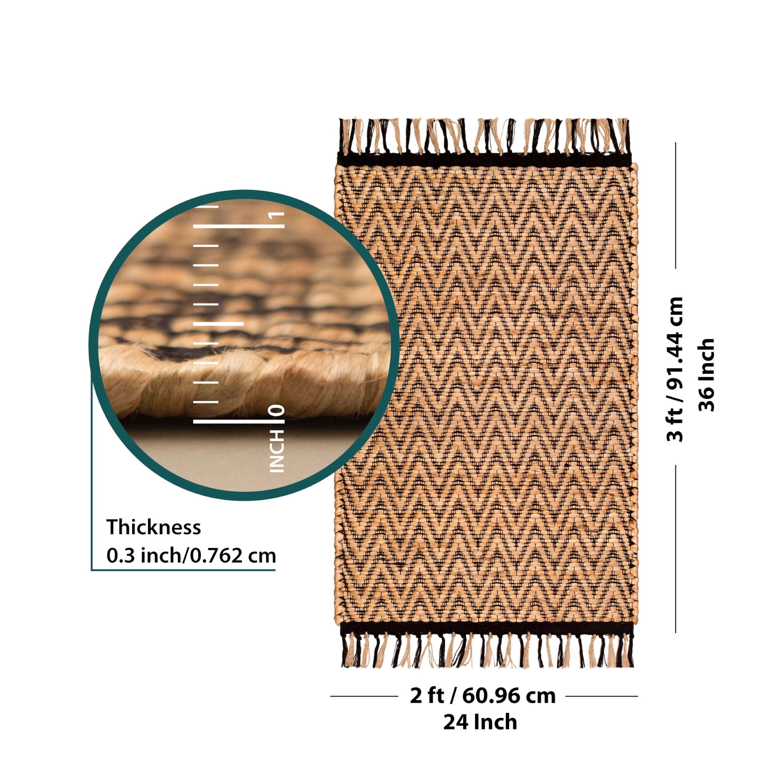 Eco Crave Hand Woven Jute Wavy Rug 2x3 ft - Jute Natural Area Rug for Living Rooms, Kitchen, Bedroom & Dining, Premium Quality Natural Fiber Rugs for Home Decor