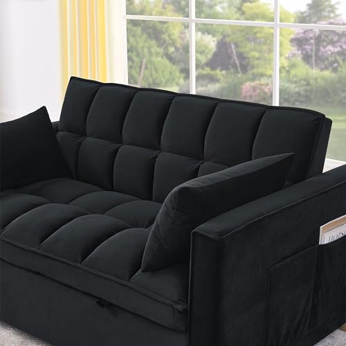 FULife Convertible Loveseat Futon Sofa Couch with Pull-Out Sleeper,Recliner Lounge Sofá Bed Chair,Love Seat Sofabed w/Adjustable Reclining Backrests,Side Pockes&Pillows for Apartment RV Living Room