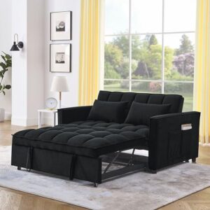 fulife convertible loveseat futon sofa couch with pull-out sleeper,recliner lounge sofá bed chair,love seat sofabed w/adjustable reclining backrests,side pockes&pillows for apartment rv living room