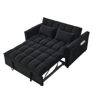 FULife Convertible Loveseat Futon Sofa Couch with Pull-Out Sleeper,Recliner Lounge Sofá Bed Chair,Love Seat Sofabed w/Adjustable Reclining Backrests,Side Pockes&Pillows for Apartment RV Living Room