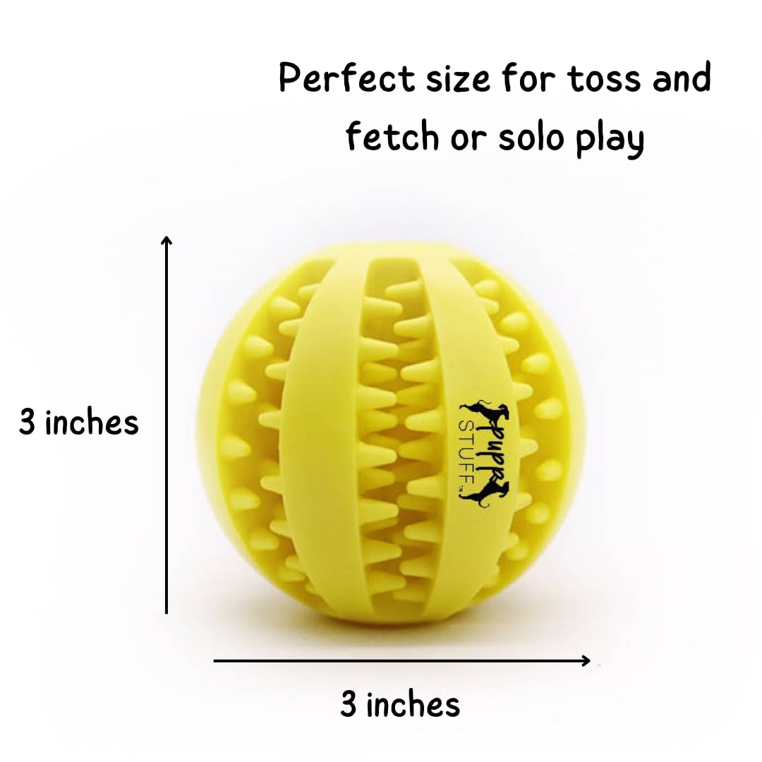 Pupp Stuff 2-in-1 Dog Ball Toy- Green 3 inch- Durable Chew Ball for Aggressive Chewers, Non-Toxic Natural Rubber, Teeth Cleaning Aid, Snack-Filling Fun, Anxiety and Stress Relief - for All Dog Sizes