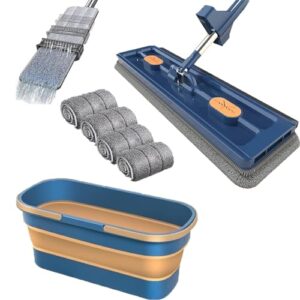 streamline mop, strealinem new large flat mop, multi-functional mop, style mop pro, flat mop with wringer, flat mop and bucket system with washable pads, for home floor cleaning (mop + 4 pads+bucket)