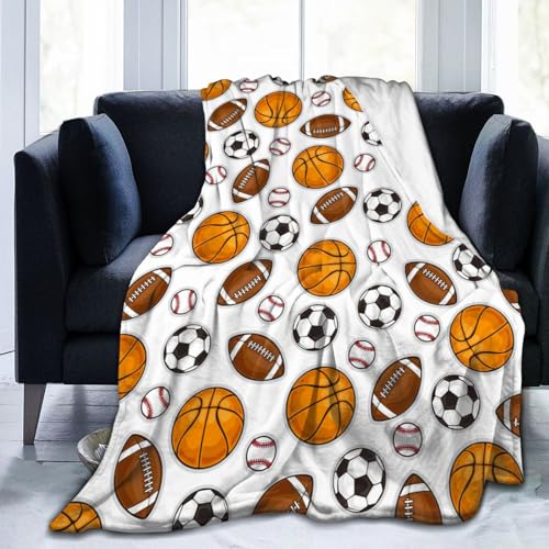 Basketball Soccer Football Baseball Ball Throw Blanket Soft Bed Bedding Warm Cozy Plush Flannel Fleece Blankets Gifts for Kids Boys Teens, Sofa Couch Bedroom Home Decor, 50"x40"