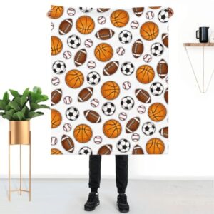 Basketball Soccer Football Baseball Ball Throw Blanket Soft Bed Bedding Warm Cozy Plush Flannel Fleece Blankets Gifts for Kids Boys Teens, Sofa Couch Bedroom Home Decor, 50"x40"