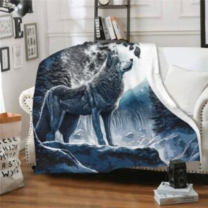 CaomeiWu Wolf Throw Blanket, 50" x 40" Flannel Cool Wolves Themed Stuffed Animal Black Throw, Soft Nap Throw Blanket for Home Boys Girls Women Wolf Lovers Gifts