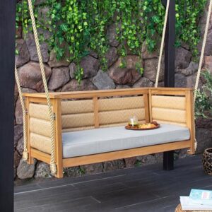 Blaine Teak Wood Porch Swing with Oyster Cushion