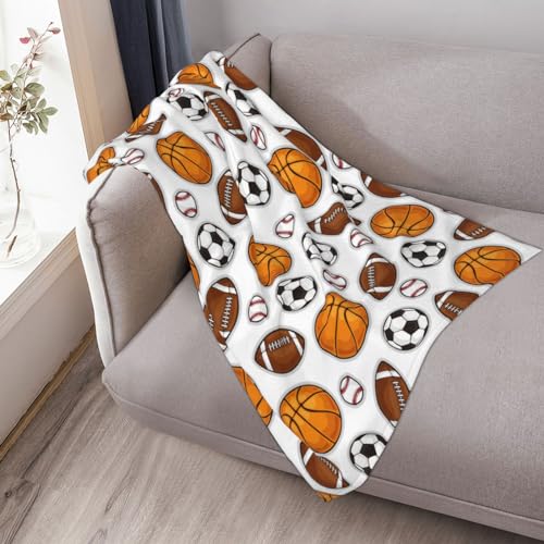 Basketball Soccer Football Baseball Ball Throw Blanket Soft Bed Bedding Warm Cozy Plush Flannel Fleece Blankets Gifts for Kids Boys Teens, Sofa Couch Bedroom Home Decor, 50"x40"