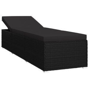 vidaxl black poly rattan sun lounger with cushion - weather-resistant outdoor furniture - perfect for patio, poolside, balcony