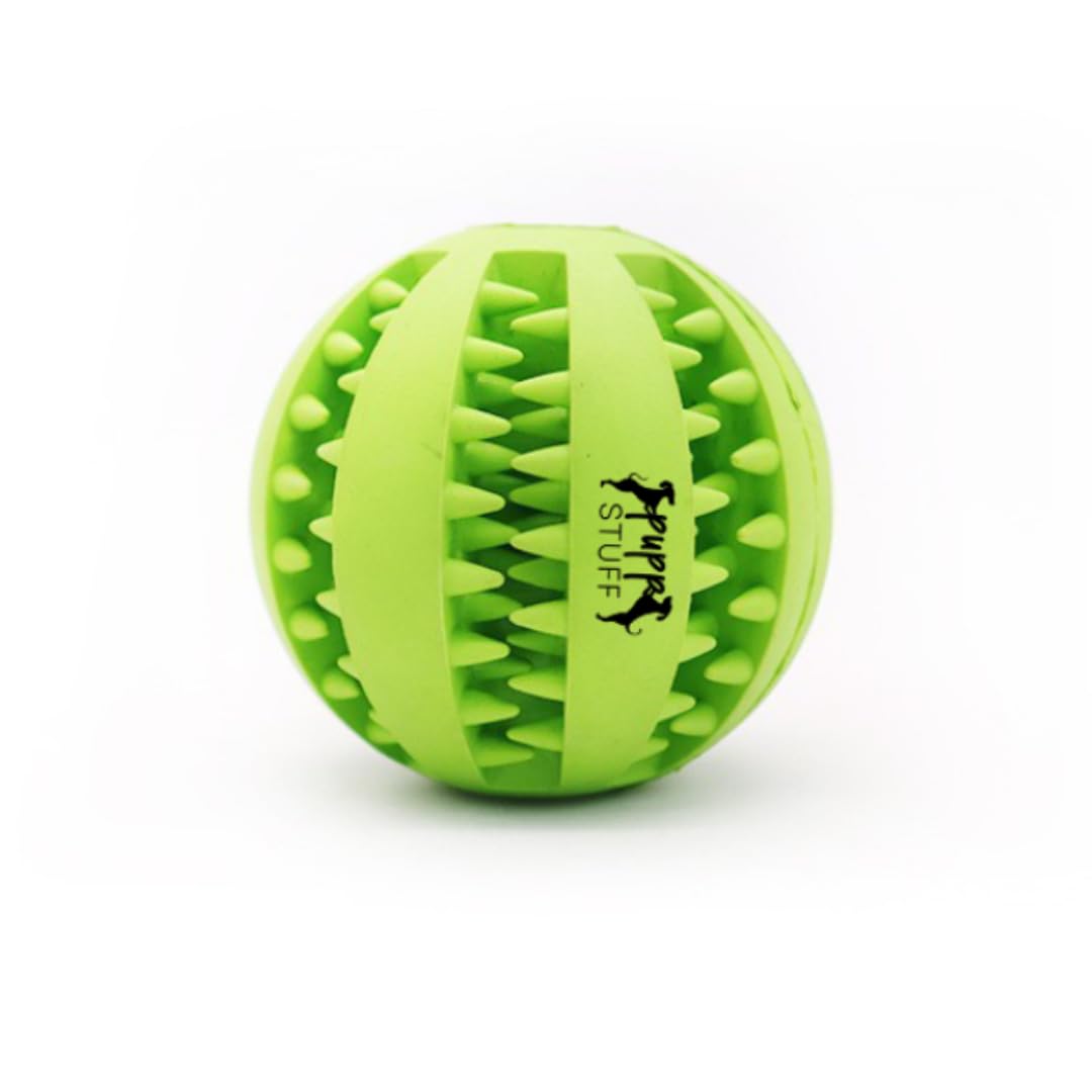 Pupp Stuff 2-in-1 Dog Ball Toy- Green 3 inch- Durable Chew Ball for Aggressive Chewers, Non-Toxic Natural Rubber, Teeth Cleaning Aid, Snack-Filling Fun, Anxiety and Stress Relief - for All Dog Sizes