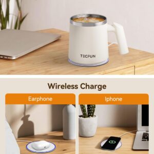 TECFUN Coffee Mug Warmer, [2024 new Wireless Heating Tech][0 Fire Risk][2 In 1 Mug Warmer & Wireless Charger] 12oz Mug with Lid, Coffee Warmer for Desk, Tea Cup Warmer, Gifts for her/him