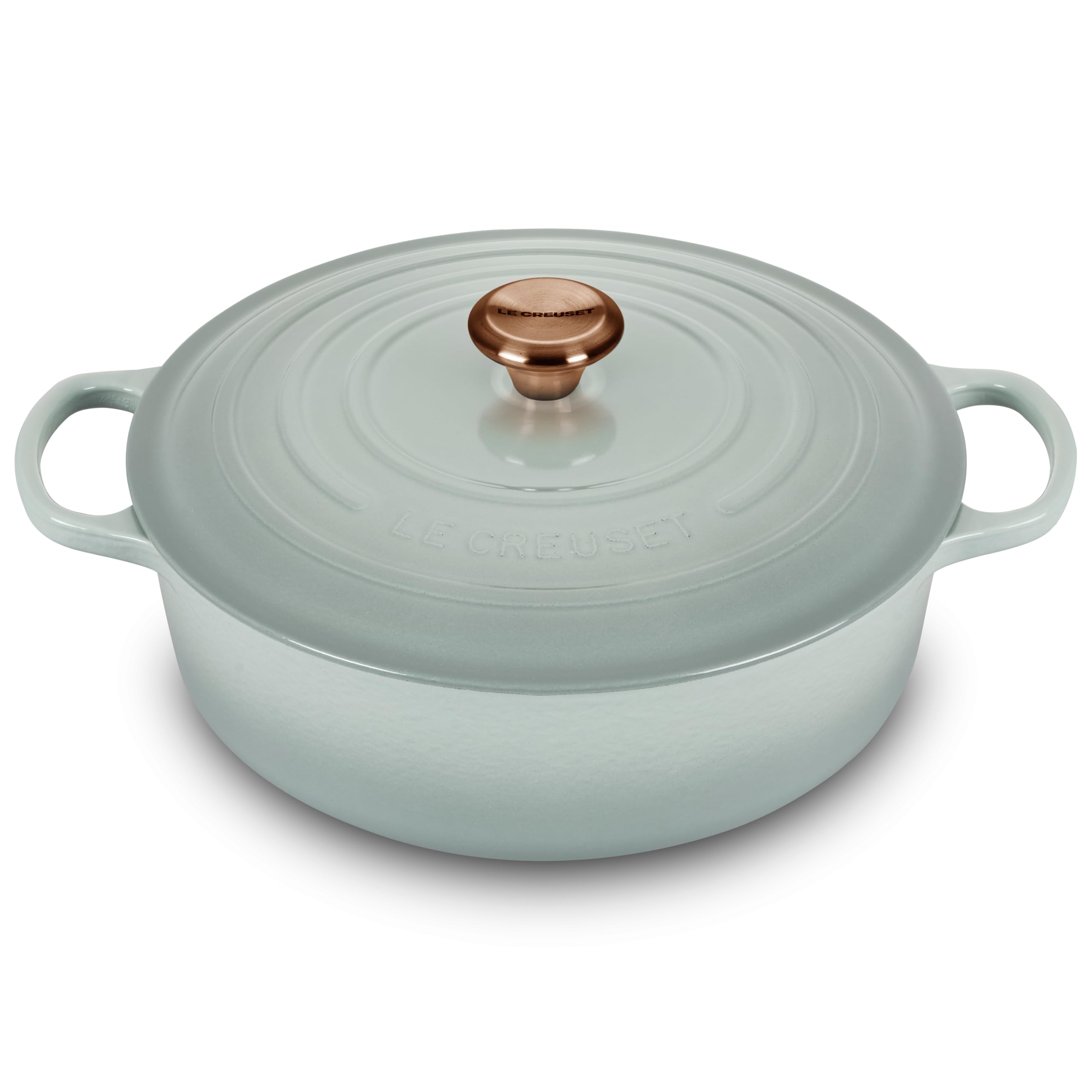 Le Creuset Signature 6.75-quart Round Wide Oven with Copper Knob - Enameled Cast Iron (Sea Salt)