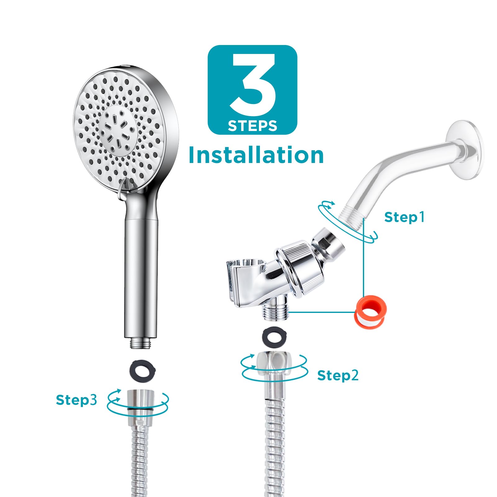 VXV Filtered Shower Head, 9 Modes High Pressure Shower Head with Handheld Remove Chlorine & Hard Water, Showerhead Built-in Spray to Clean Bathroom, with 71" Shower Hose & Shower Bracket, Chrome