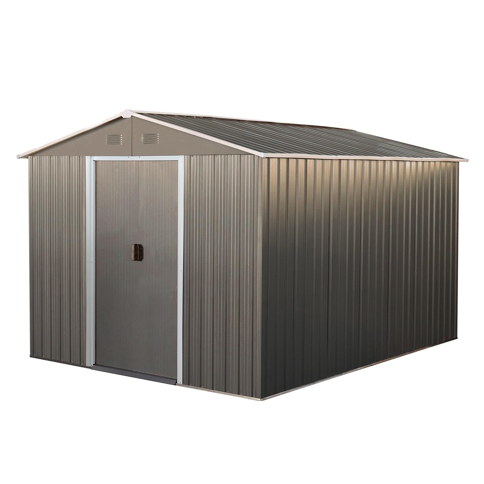 10x8FT Outdoor Metal Storage Shed with Floor Frame, UV Resistant Waterproofs Steel Garden Shed, Tool Storage Shed with Sloping Roof and Lockable Door for Backyard, Patio and Lawn (Grey)