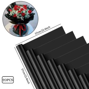 EMITAOHWF 20 Sheets Black Flower Bouquet Wrapping Paper, Waterproof Korean Wrapping Paper for Flowers Bouquet, Florist Supplies Flower Paper Wrap for DIY Graduation/Wedding/Birthday/Christmas/Gift Rose Bouquets