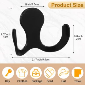 Queekay 16 Pcs Double Prong Coat Hooks Heavy Duty Hooks Adhesive Towel Hooks Wall Hook Wall Coat Hanger Robe Hooks Utility Hooks for Coat Scarf Bag Key (Black)