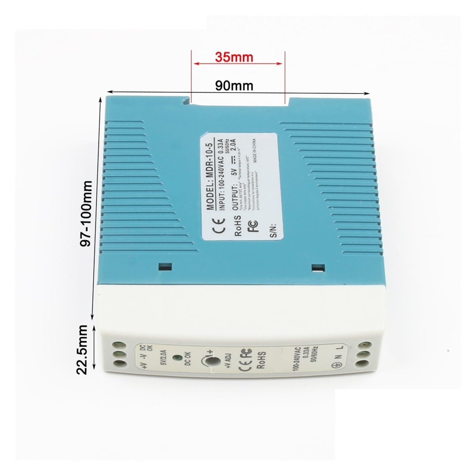 ZIPCOM Switch Din Rail Power Supply Mini Size Single Output Industrial DIN Rail Switching Power Supply ac dc MDR 10W 20W Driver Output 5V 12V 15V 24V 36V 48V (Size : 100-240V, Color : 12V_20W)