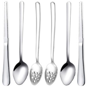 grapefruit spoon 6pcs set,2 grapefruit spoons with serrated edge made of stainless steel,2 grapefruit spoon with holes.2 grapefruit knife grapefruit utensil set pack of 6