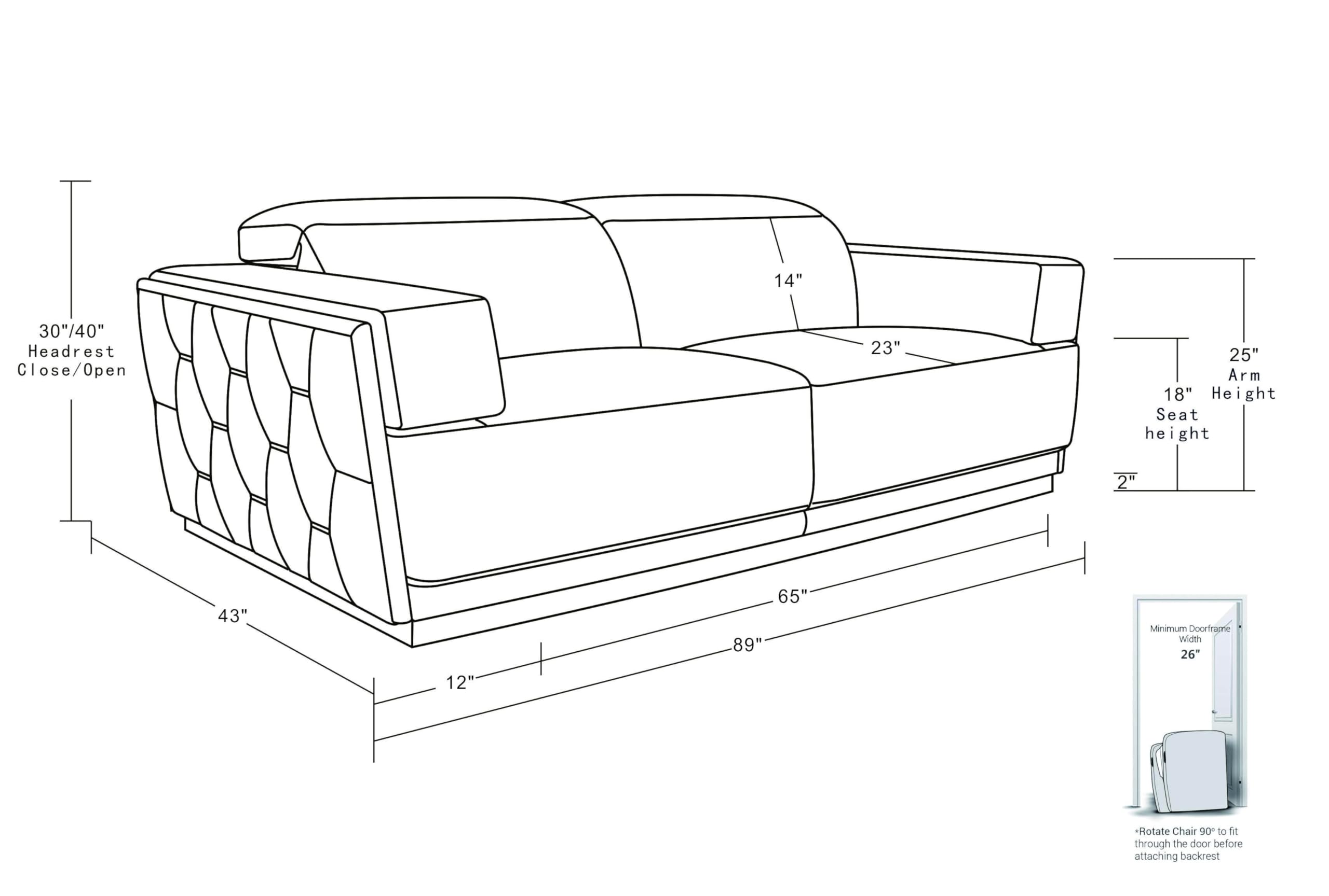 Blackjack Furniture Milo 89" Top-Grain Italian Leather Sofa, Contemporary Design Living Room Couch with Brazilian Wood Frame, Stainless Steel Legs & High-Density Foam Cushioning, White