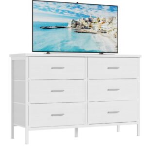 boluo white dresser for bedroom 6 drawer, wide dresser tv stand for 50" tv dressers & chests of drawers fabric dresser for closet modern