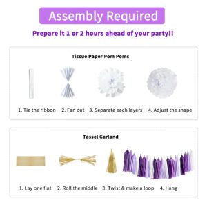 ANSOMO Purple Happy Birthday Party Decorations Dark Light Pastel Purple Lilac Violet Lavender White Tissue Paper Pom Poms Tassel Garland Banner Balloons Décor Supplies Women Girls Her