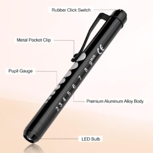 RISEMART Pen Lights for Nurses Reusable Medical Pen Light with Pupil Gauge and Ruler, White Light LED Penlight for Nurse Student Doctors EMT Black