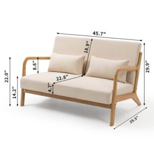 Zacis Loveseat Sofa 2 Seater Linen Fabric Love Seat Couch Modern Solid Wood Frame Sofa with 2 Waist Cushions for Small Space Office Living Room Bedroom, Beige