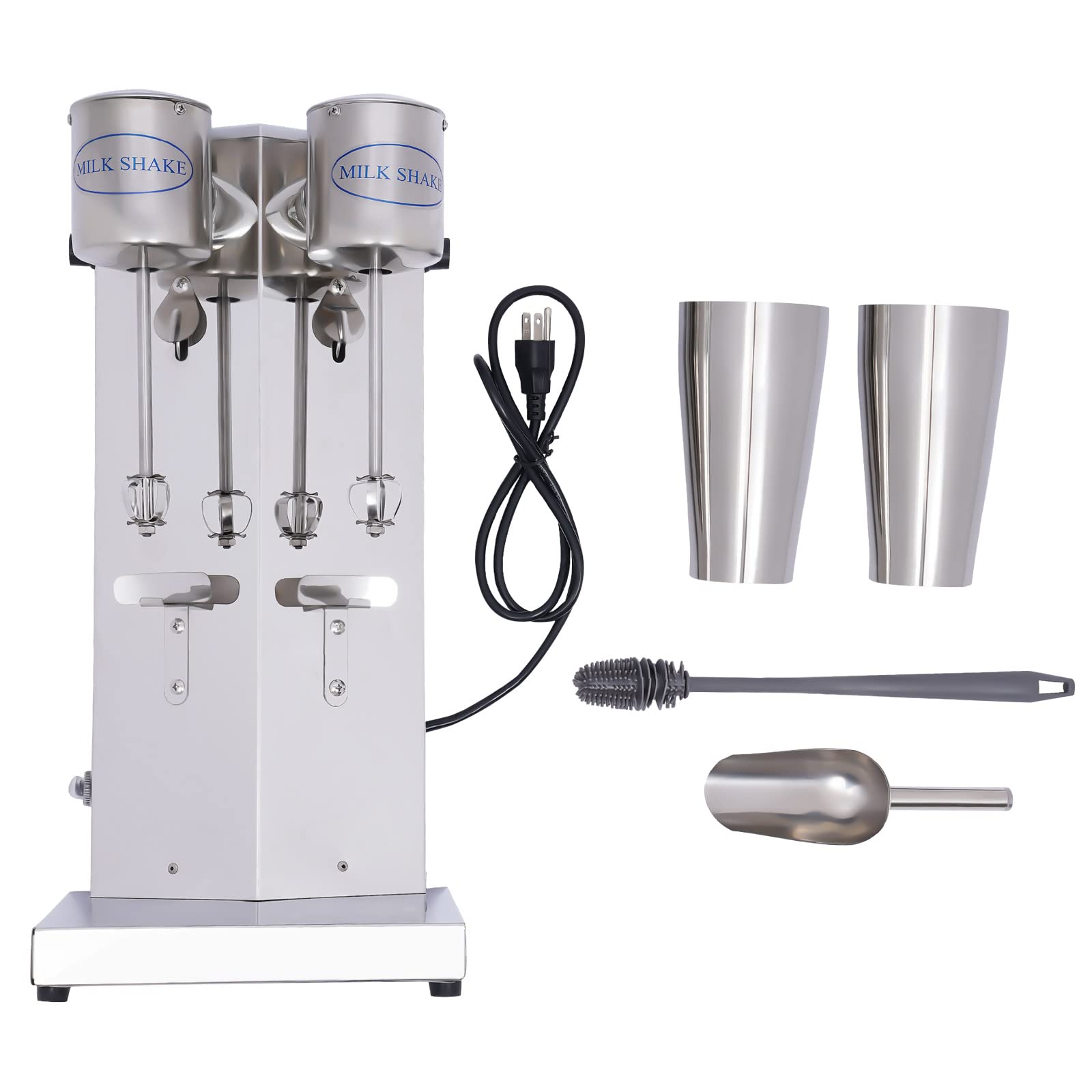 Milkshake Maker, Commercial Stainless Steel Milk Shaking Machine With Double Head Drink Mixer, 110V 180W Electric Milkshake Maker With 2Pcs 800ml Cups, Household Milk Shaker For Making Drinks