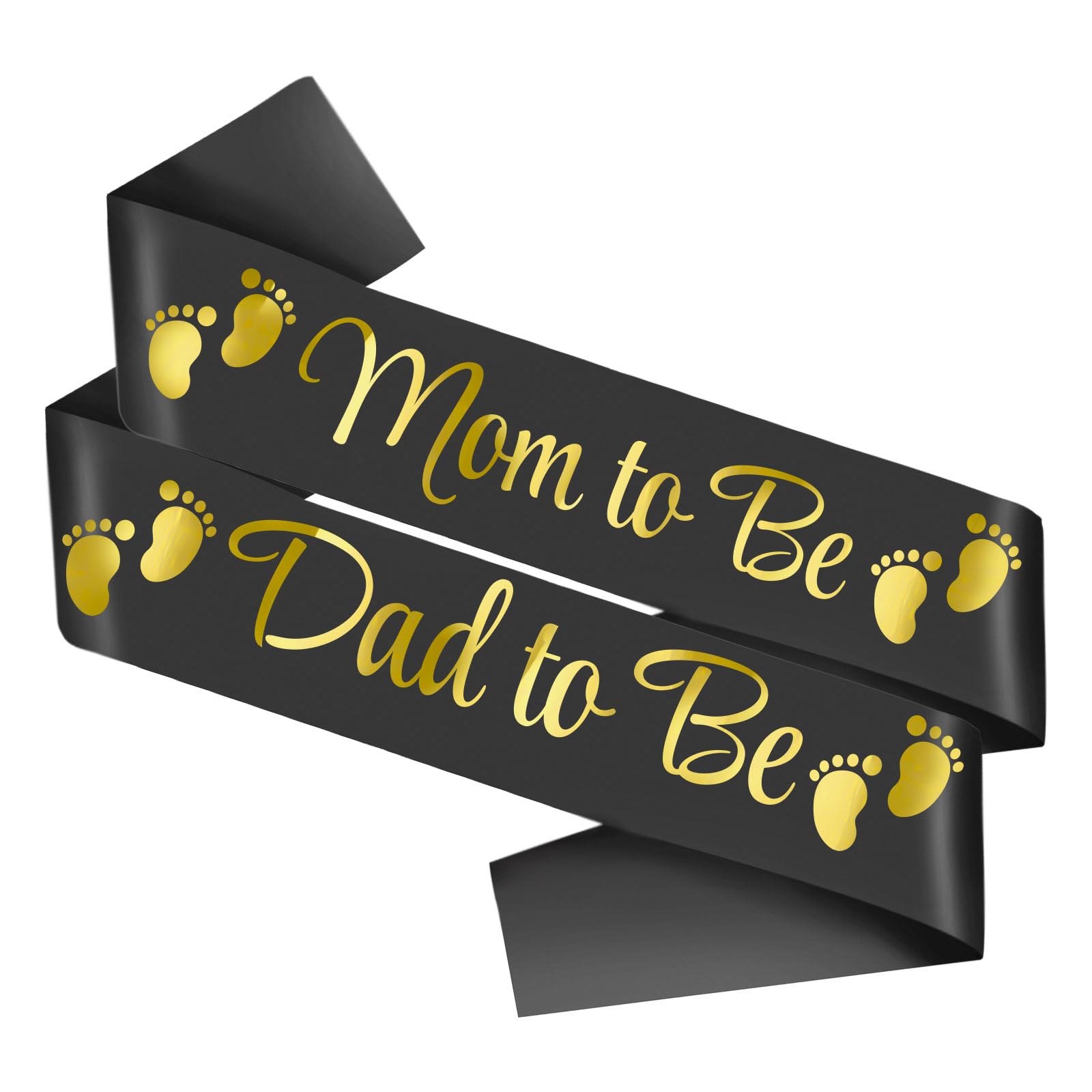 2pcs Mom to be and Dad to be Baby Shower Sash，Black Satin with Gold Letters Sash for New Mom Dad Baby Shower Party Gender Reveal Supplies Decorations