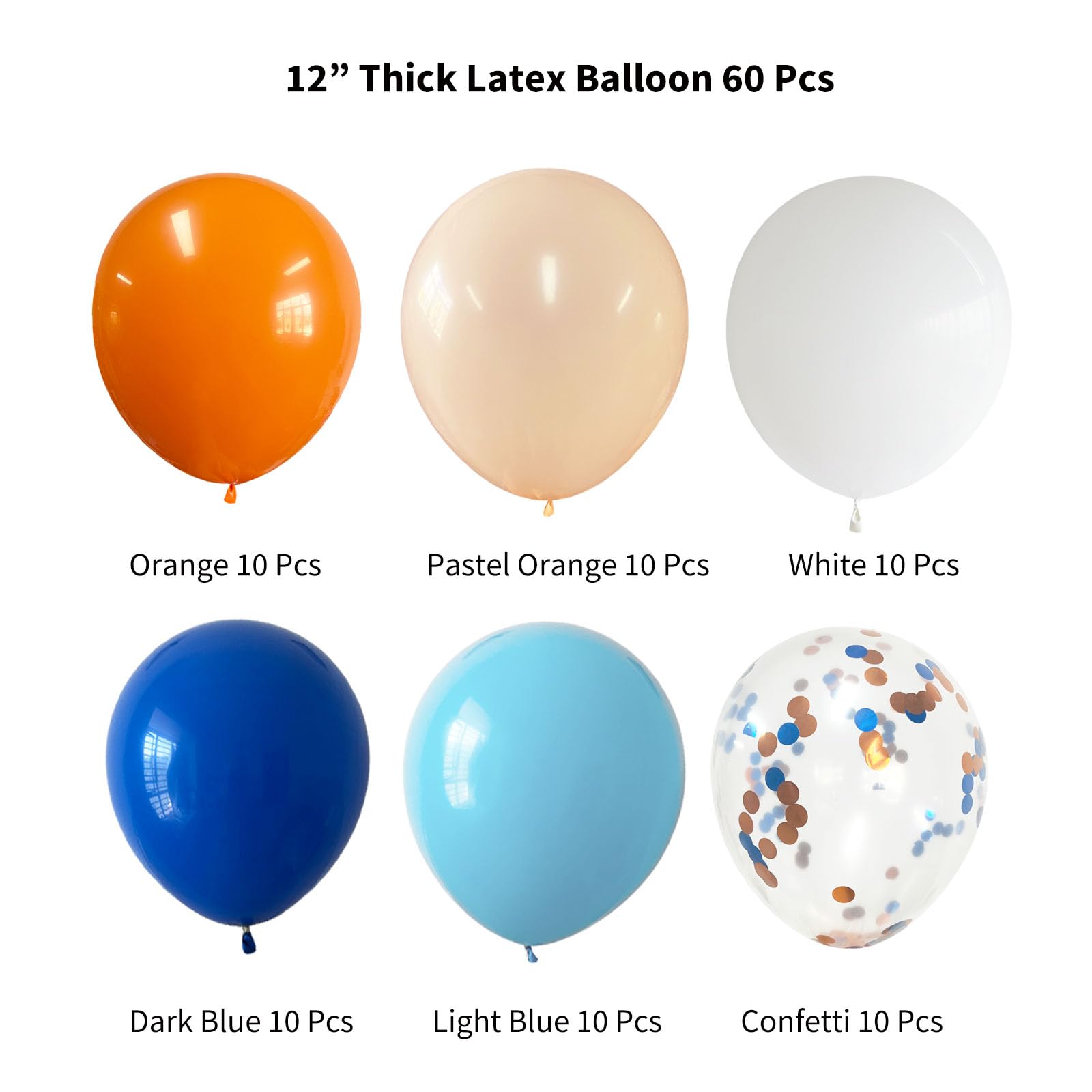 ANSOMO Blue and Orange Latex Balloons 12 Inch 60 Pcs Navy Dark Light Blue White Burnt Pastel Orange Confetti Wedding Party Decorations Birthday Bridal Baby Shower Décor Supplies Kids Boys Girls