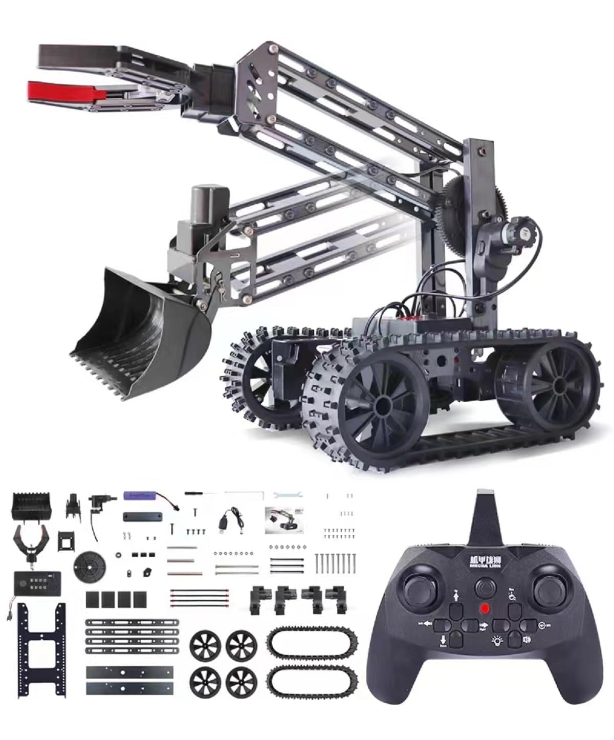 VANLINNY STEM Robotic Kit - 4DOF Robot Arm with Remote Control, Track 2 in 1 Educational Science Kits for Kids Ages 8-12 & 12-16 Project Kits for Engineering & Robot Building Great Kids Gifts.