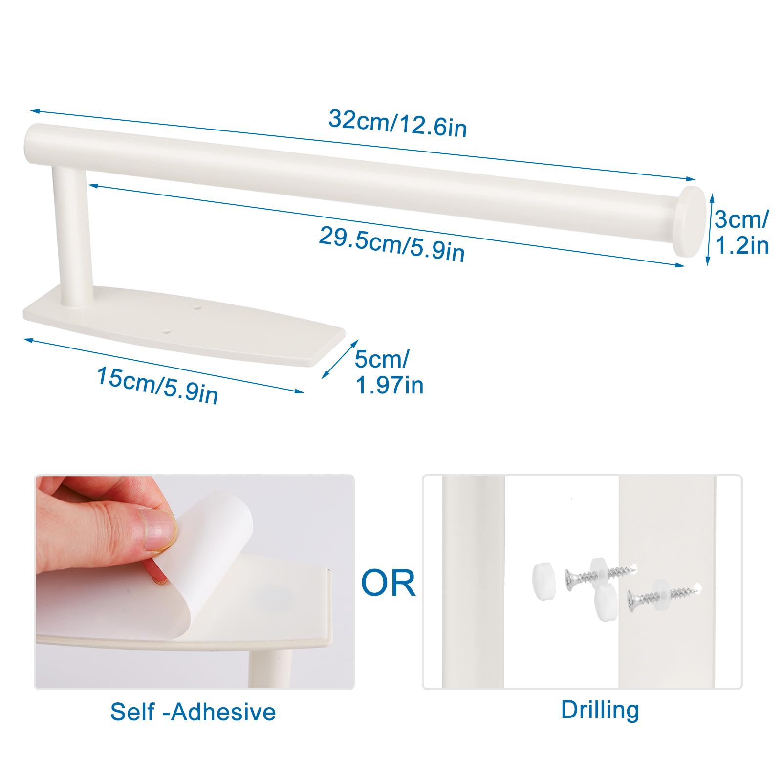 Baokcotei 2023 Paper Towel Holders Wall Mount Under Cabinet Self Adhesive Drilling Paper Towel Rolls SUS304 Vertically Horizontally for Kitchen Bathroom Door Rustproof Rack(White)