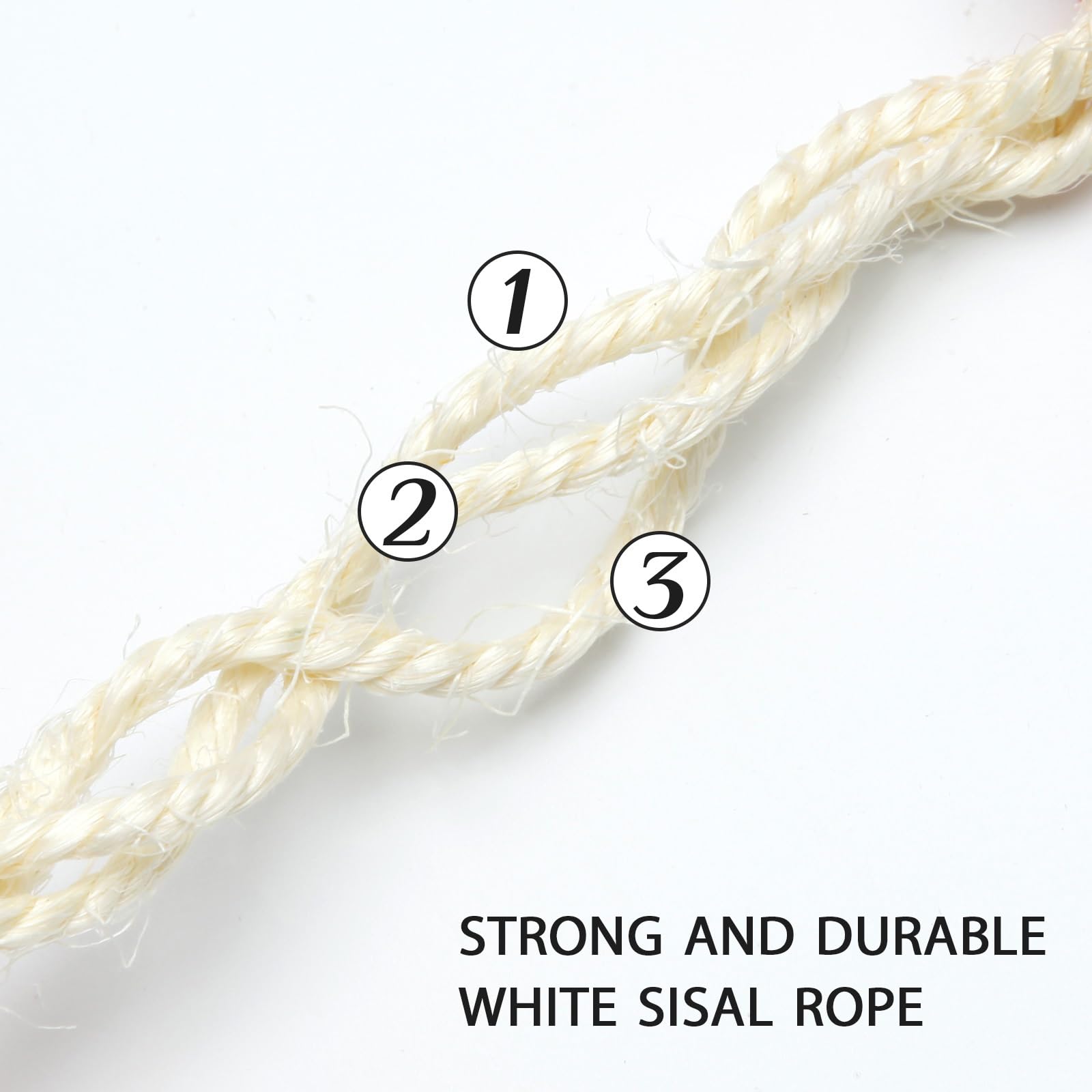 White Sisal Rope 3mm by 164-Feet for Cat Scratching Post Tree Tower Replacement Repair and Replace, DIY Hemp Twine Rope for Kittens Shelves Furniture Window Bed Perch House Climbing, 3mm by 50m