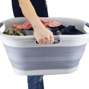 SAMMART 40L (10.5 gallons) Collapsible Plastic Laundry Washing Tub - Foldable Pop Up Laundry Basket/Hamper - Portable Washing Tub - Pop Up Saving (Grey/Dark Grey)