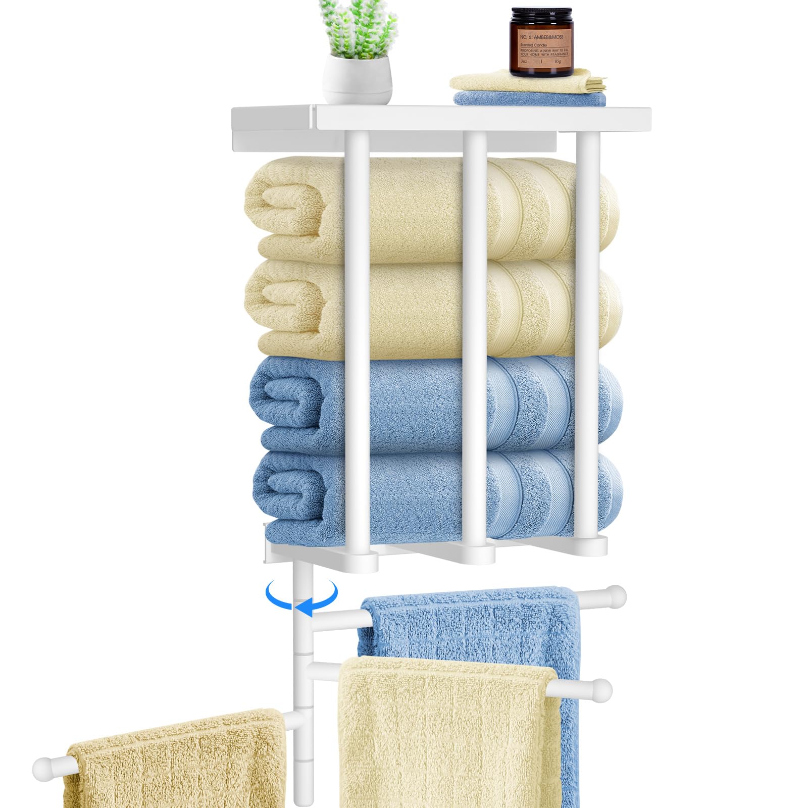 Towel Rack for Rolled Towels (White-Swivel)