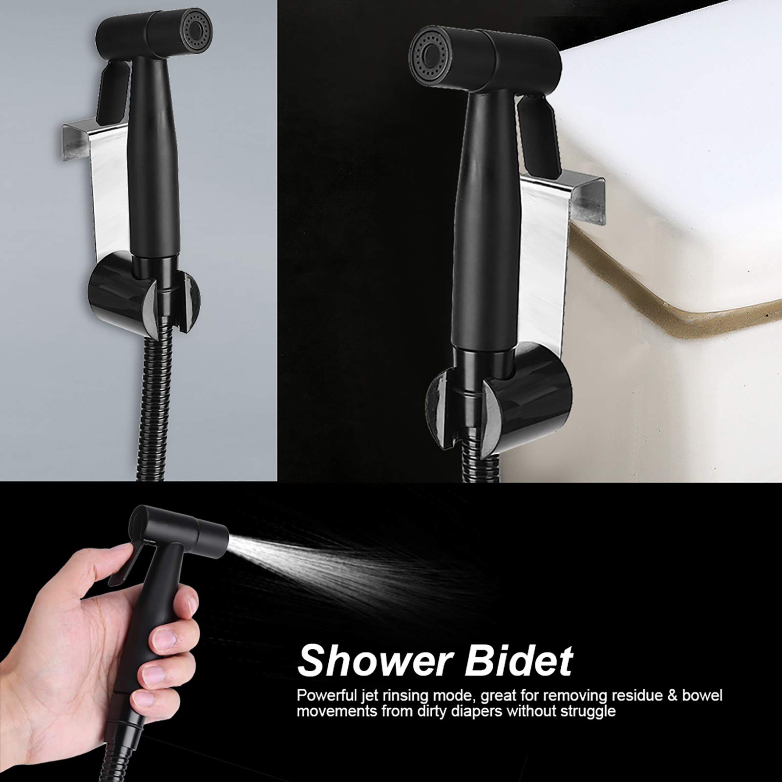 Handheld Bidet Sprayer for Toilet, Stainless Steel Black Bathroom Bidet Sprayer Set, Perfect for Feminine Hygiene, Baby Diaper Cloth Washer&Reduce Toilet Paper Waste