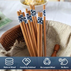 5 Pairs Natural Bamboo Reusable Chopsticks with Gift Box, Non-slip Chopstick Gift Set for Sushi Rice Noodles, Chinese Japanese Tableware, 8.86 Inches/22.5cm, Blue Magnolia