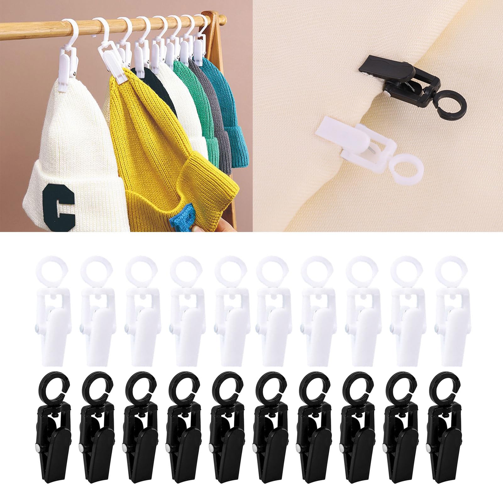 10 Pieces Hanging Laundry Hooks Clip Plastic Swivel Hanging Towel Clips Strong Clips with Hanger Hook for Curtain Plastic Towel Clip Hat Clip