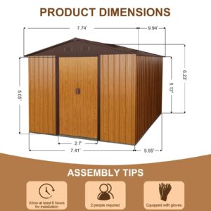 Lovtimber 10x8 FT Outdoor Storage Shed, Garden Tool House with Metal Floor Base, Double Sliding Doors, Air Vents, Storage Clearance for Backyard, Patio, Garage, Lawn, Coffee