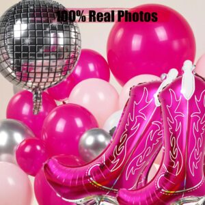 Cowgirl Balloons Arch Garland Kit For Last Rodeo Bachelorette Sash Supply Birthday Party Decorations,Hot Pink Rose Red Silver Cow Print Cowgirl Boot Disco Ball Balloon,Let’S Go Girl Banner Backdrop