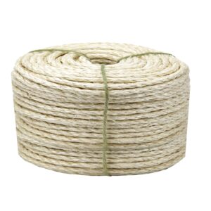 white sisal rope 3mm by 164-feet for cat scratching post tree tower replacement repair and replace, diy hemp twine rope for kittens shelves furniture window bed perch house climbing, 3mm by 50m