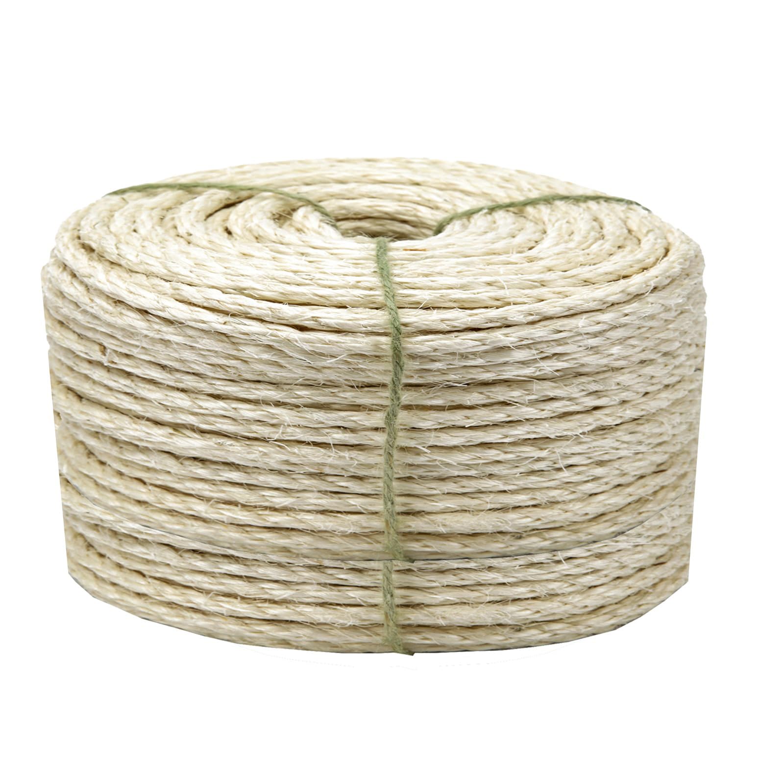 White Sisal Rope 3mm by 164-Feet for Cat Scratching Post Tree Tower Replacement Repair and Replace, DIY Hemp Twine Rope for Kittens Shelves Furniture Window Bed Perch House Climbing, 3mm by 50m