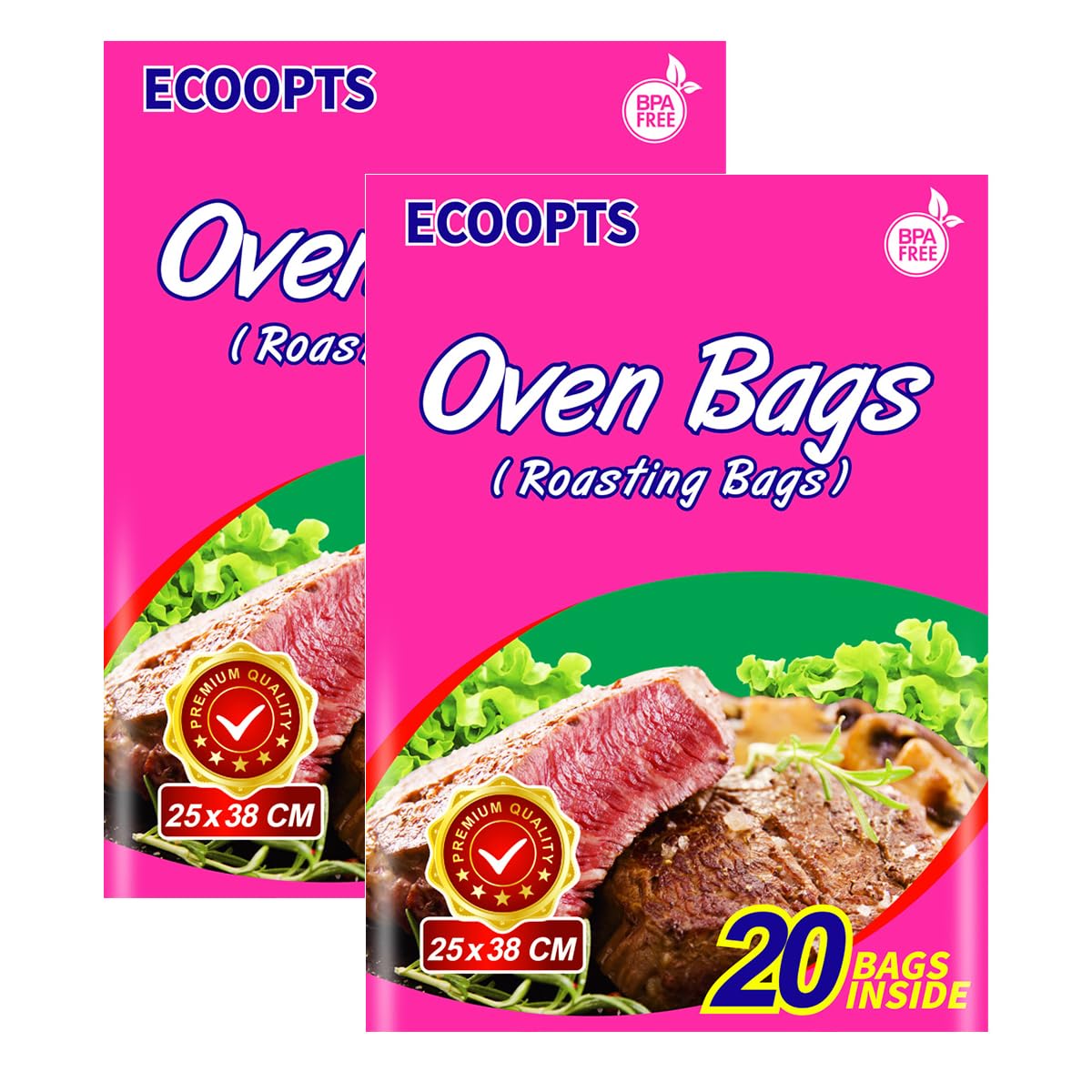 ECOOPTS Oven Bags Cooking Roasting Bags 40×Small Size Oven Bags for Chicken Meat Ham Seafood Vegetable (10 x 15 Inch 2 Pack)