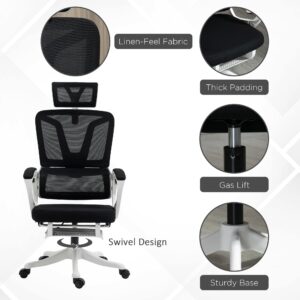 Vinsetto High Back Home Office Chair, Fabric Computer Desk Chair with Adjustable Headrest, Lumbar Support, Armrest, Foot Rest, Reclining Back, Black