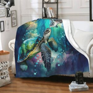 CaomeiWu Sea Turtle Throw Blanket, 50" x 40" Flannel Cute Sea Turtles Themed Colorful Throw, Soft Lap Nap Throw Blanket for Home Boys Girls Women Sea Turtle Lovers Gifts