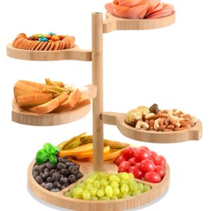 Cheese Boards Charcuterie Gift Bamboo: 5-in-1 360° Rotation Unique Serving Platters for Housewarming Wedding Party Holiday Birthday Gift Easy Setup - UTCG U2