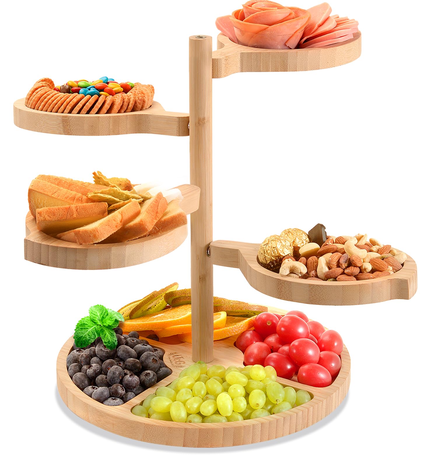 Cheese Boards Charcuterie Gift Bamboo: 5-in-1 360° Rotation Unique Serving Platters for Housewarming Wedding Party Holiday Birthday Gift Easy Setup - UTCG U2