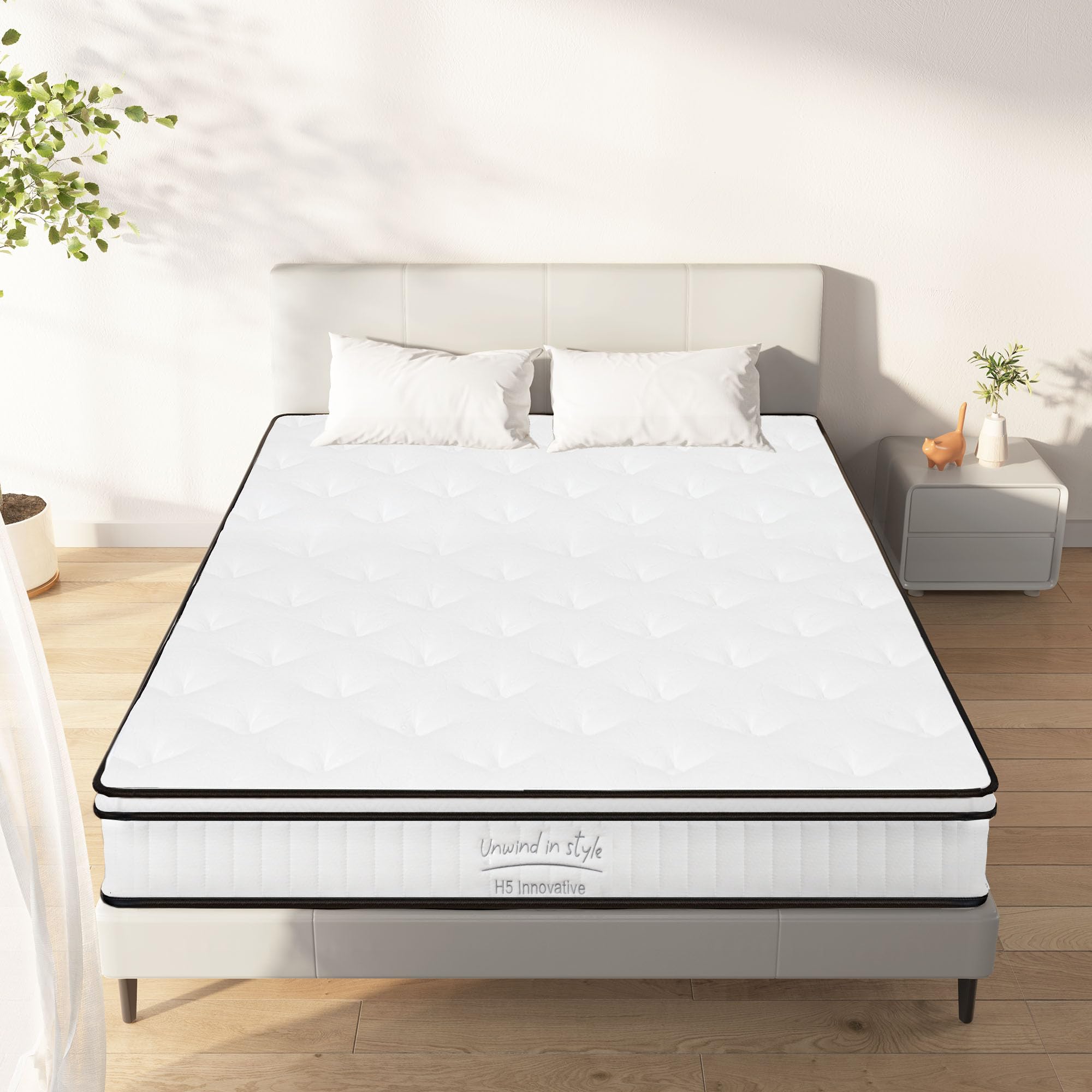 King Mattress,12 Inch King Size Mattress,Hybrid Mattress King In a Box,Individually Pocketed Innerspring,Fiberglass-Free Mattress,Medium Firm CertiPUR-US Certified,120 Nights Risk-Free Trial,White