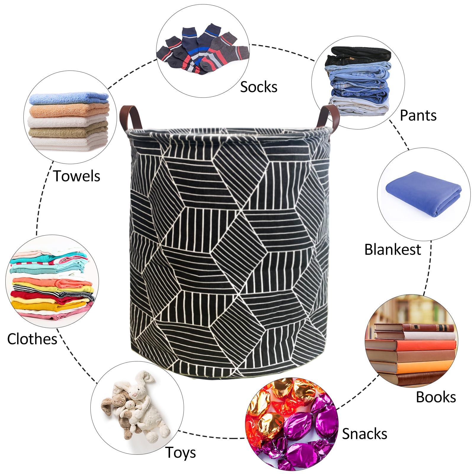 RoyBoder Laundry Hamper Thickened Cotton Waterproof Laundry Basket Leather Handle Collapsible Wide Ring Laundry Hamper in Bedroom Bathroom Dormitory Cloakroom Livingroom Nursery Organizer Toy Bin